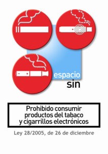 Señal de prohibición de consumo de productos del tabaco (con y sin combustión) y de uso de cigarrillos electrónicos