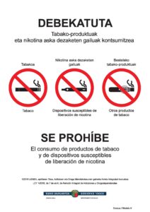 Se prohíbe el consumo de productos de tabaco y de dispositivos susceptibles de liberación de nicotina