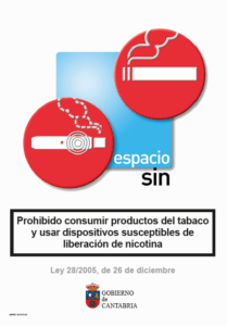 Prohibido consumir productos del tabaco y usar dispositivos susceptibles de liberación de nicotina
