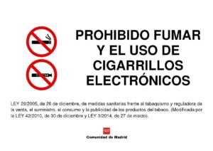 Prohibido fumar y el uso de cigarrillos electrónicos